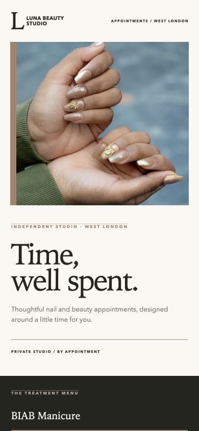 Luna Beauty Studio Pepperseed booking-page demo